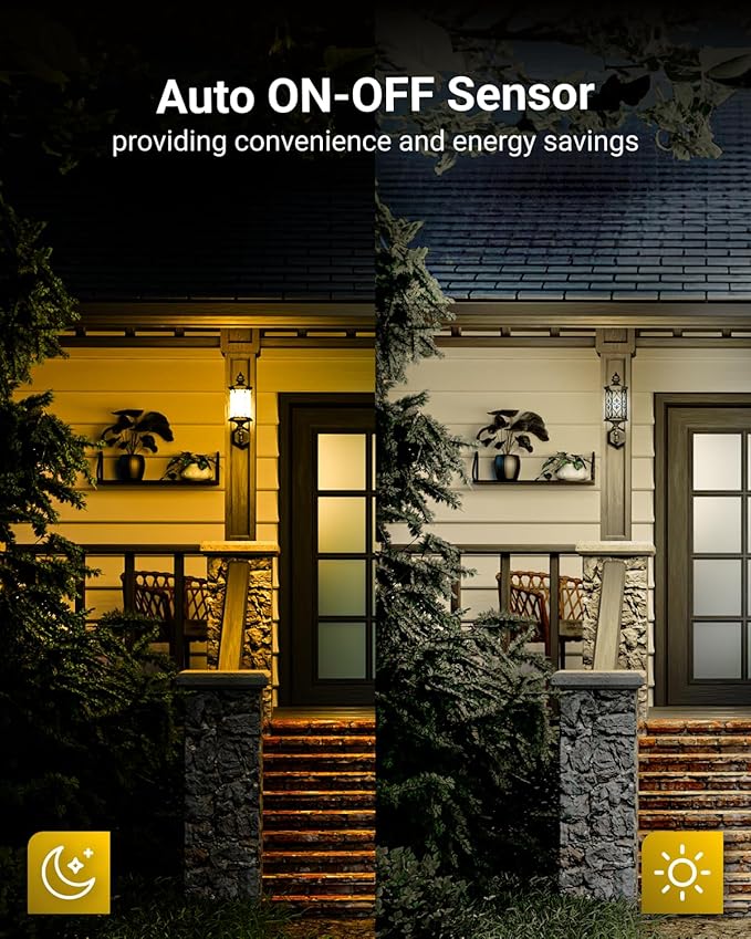 Sunco Yellow Light Bulbs Outdoor A19, LED Bug Lights for Outside Dusk to Dawn, 480 LM, 9W, 2000K Amber Glow, Auto On/Off Photocell Sensor, E26 Base, for Porch Patio Deck Backyard UL 4 Pack.