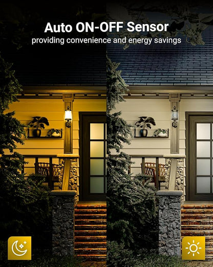 Sunco Yellow Light Bulbs Outdoor A19, LED Bug Lights for Outside Dusk to Dawn, 480 LM, 9W, 2000K Amber Glow, Auto On/Off Photocell Sensor, E26 Base, for Porch Patio Deck Backyard UL 4 Pack.