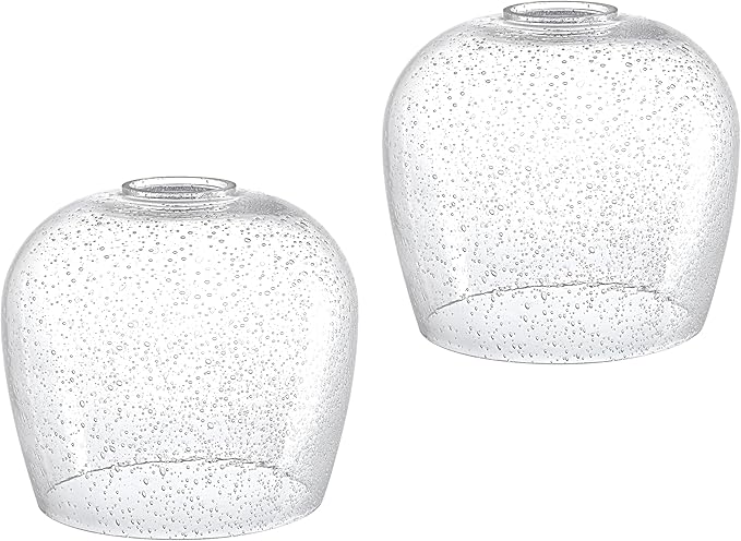 2 Pack 6.1 Inch Clear Seeded Glass Lamp Shade Pendant Ceiling Chandelier Wall Sconce Light Replacement Oval Glass Shade Fixture Over Sink Kitchen Island
