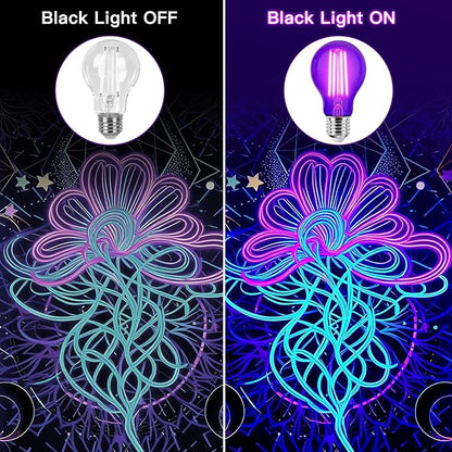 6 Pack E26 A19 Filament LED Black Light Bulbs, 9W Blacklight Bulb, 100W Equivalent, Black Light Bulb Glow in Dark Party Fluorescent Posters Decor Display