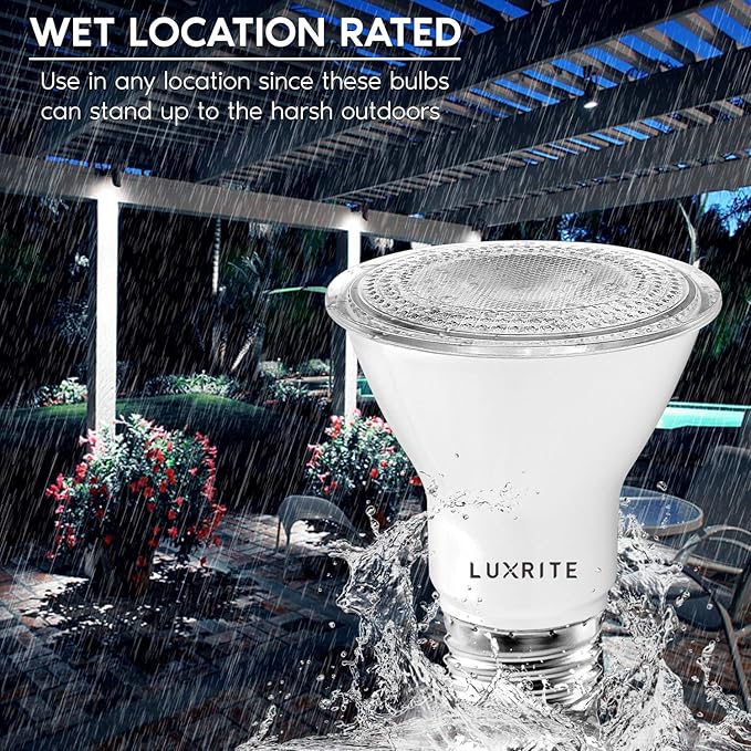 LUXRITE 6 Pack PAR20 LED Bulbs, 50W Equivalent, 5000K Bright White, Dimmable LED Spotlight Bulb, Indoor Outdoor, 7W, 500 Lumens, Wet Rated, E26 Standard Base, UL Listed