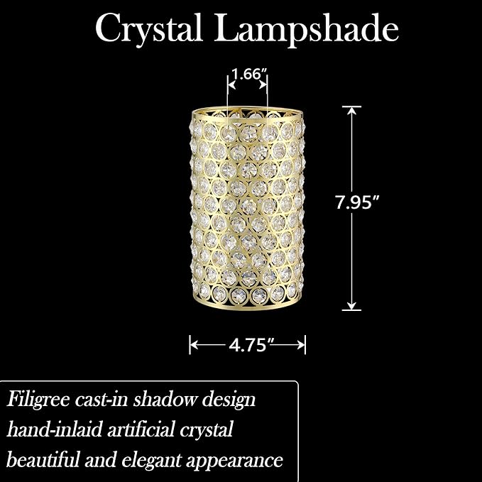 Doraimi Lighting 3 Pack Polyhedral Crystal Metal Pendant Ceiling Chandelier Wall Sconce Lamp Replacement Covers Shade Fixture Champagne Finish,1.66" Fitter Size,7.9" high*4.8" Diameter