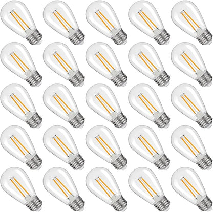 S14 Replacement LED Light Bulbs, Shatterproof & Waterproof 2W S14 LED Bulbs, Outdoor String Lights , E26 Base Patio Edison LED Light Bulbs, Warm White 2200K Plastic 150ML Non-Dimmable 25 Pack
