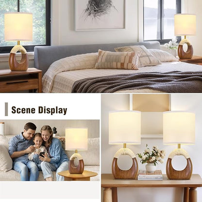 Table Lamp for Bedroom Set of 2 - Bedside Table Lamps with Adjustable Color Temperatures - Boho Rattan Lamps for Night Stands Small Farmhouse Living Room Lamp for Reading Bulbs Included