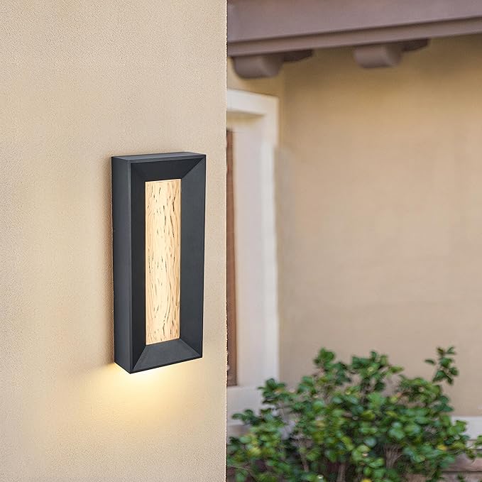 Modern 15in LED Outdoor or Indoor Wall Light with Cast Art Glass,Integrated LED 18.5W 3000K,IP65 Waterproof,Aluminum Extrusions in Textured Black,Wall Mount for Patio, Entryway, Garage