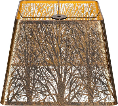 Square Fillet Metal Lampshade Forest Pattern 9" Top X 12" Bottom X 8.8" High Vintage Bronze Fits For Table Lamps Floor Lamps Replacement For Home Decor large lampshade