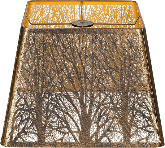 Square Fillet Metal Lampshade Forest Pattern 9" Top X 12" Bottom X 8.8" High Vintage Bronze Fits For Table Lamps Floor Lamps Replacement For Home Decor large lampshade