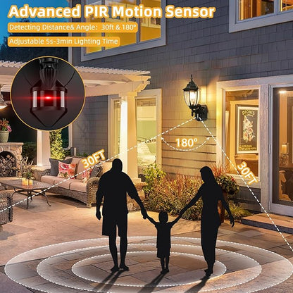 2 Pack Porch Lights with Outlet, Motion Sensor Outdoor Lights, Updated Dusk to Dawn Exterior Lighting Fixtures, Waterproof Anti-Rust Aluminum Outside Light for House Entryway Garage, Black
