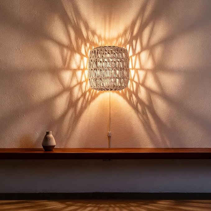 Baquler 4 Pcs Lamp Shade Pendant Light Shade Woven Lampshade Hanging Replacement Light Covers Boho Lamp Cover Home Decor, Farmhouse Rustic Wall Sconces for Table Lamps Floor Lamps