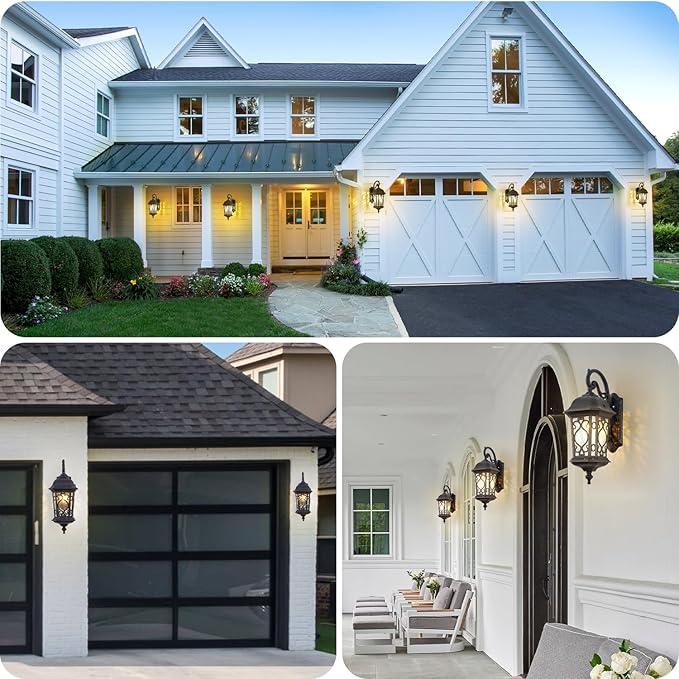 Large Outdoor Wall Light 20.87" H Black Waterproof Outside Wall Sconce Classical European Style Porch Light with Water Glass for Entryways, Yards, Front Porch