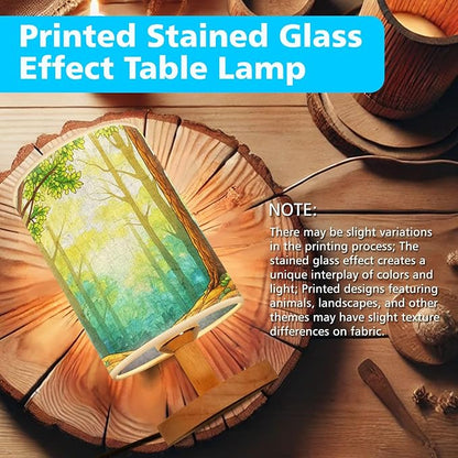 Cypress Tree Table Lamp LED 3-Color Pressed Bedside, Cypress Tree Shade Lamp with Wood Base for Bedroom Living Room Desk Office