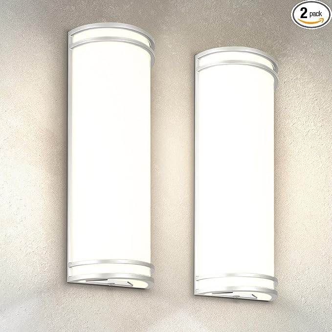 ASD 18 Inch LED Outdoor & Indoor Wall Mount Light Fixture - Brushed Nickel Modern Wall Sconce Lighting - 20W 120-277V 3000K 4000K 5000K Dimmable Exterior Lights - Front Door, Patio - ETL, 2 Pack
