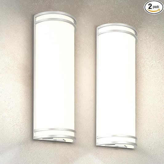 ASD 18 Inch LED Outdoor & Indoor Wall Mount Light Fixture - Brushed Nickel Modern Wall Sconce Lighting - 20W 120-277V 3000K 4000K 5000K Dimmable Exterior Lights - Front Door, Patio - ETL, 2 Pack