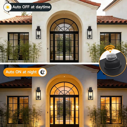 tewei 25'' Dusk to Dawn Outdoor Wall Light, Large Black Outdoor Porch Light Waterproof Patio Lanterns, Exterior Wall Mount Lighting Fixtures, 4-Light Outside Garage Sconces for House Front, 1-Pack