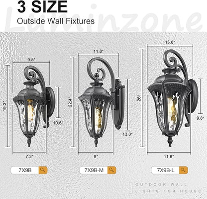 Outdoor Wall Lights for House, 26 Inch Large Modern Outdoor Wall Sconce with Water Ripple Glass, Aluminum Anti-Rust Exterior Lighting Latern for Home Garden Halway Garage Patio
