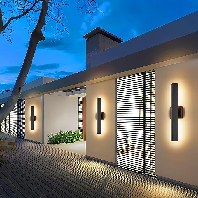 Modern Minimalist Outdoor Waterproof LED Wall Sconce with Built-in 20W LED Warm White Light Source, Fully Sealed V-Shaped Aluminum Cover, Can Be Mounted Outdoors or Indoors at Any Angle.