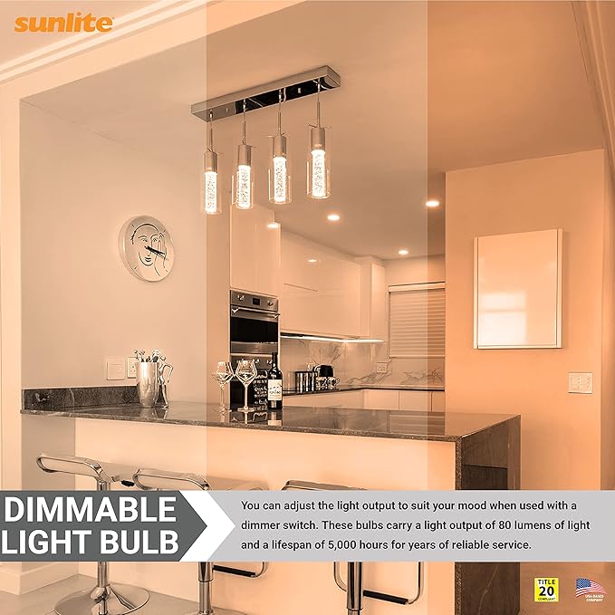 Sunlite 41720 Incandescent T6.5 Tubular Light Bulb, E17 Intermediate Base, 20 Watts, 80 Lumens, Dimmable, Mercury Free, Title 20 Approved, 2600K Warm White, Clear Glass, 25 Count