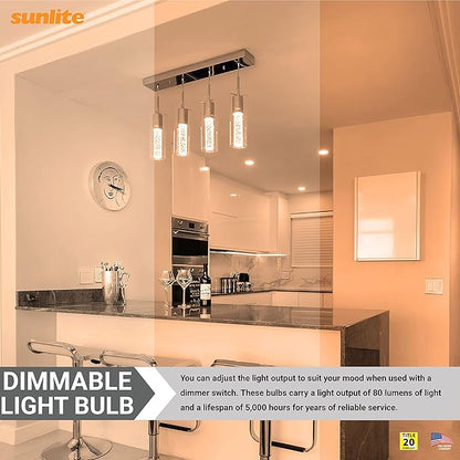 Sunlite 41720 Incandescent T6.5 Tubular Light Bulb, E17 Intermediate Base, 20 Watts, 80 Lumens, Dimmable, Mercury Free, Title 20 Approved, 2600K Warm White, Clear Glass, 25 Count