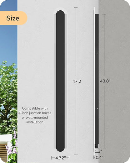 EDISHINE Upgraded 2 Pack 47.2" Modern Outdoor Wall Light, Dimmable & 3 CCT, LED Linear Exterior Lighting Fixtures, IP65 Waterproof, Oval Long Outside Wall Sconce for Garage, Porch