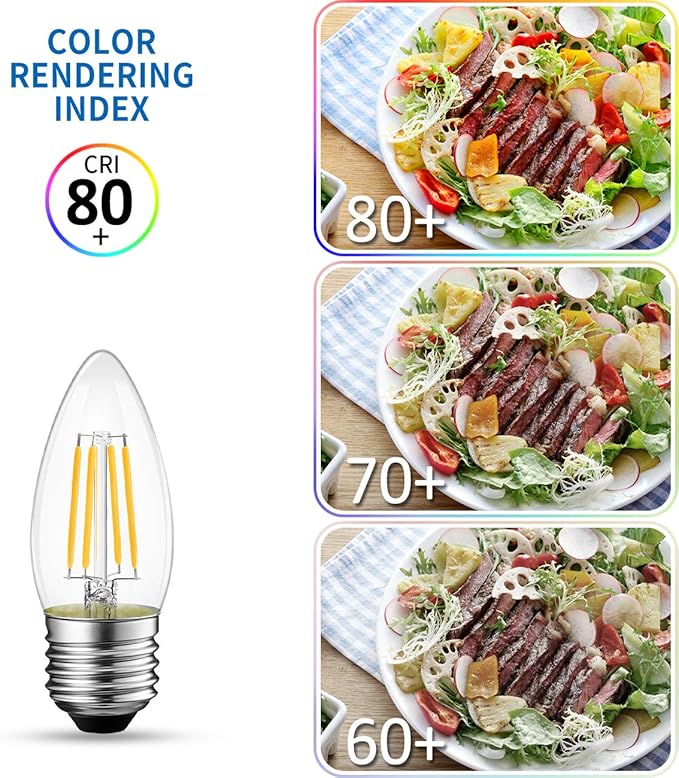 ANWIO B11 LED Filament Bulb E26 Candelabra Base 6W(60W Equivalent), Dimmable 2700K Warm White Chandelier Decorative Candle Light Bulb (6-Pack)