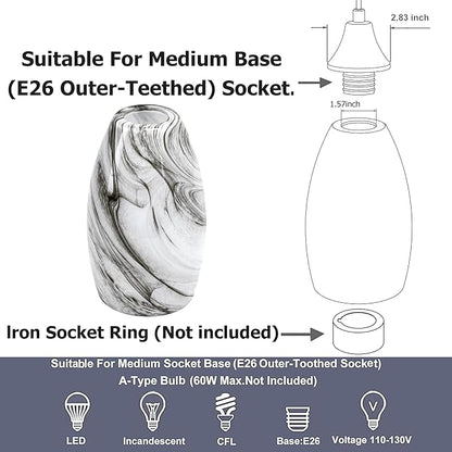 GO&SO 3 Pack Smoke-Gray Gradient Glass Lamp Shades,7.8"H Oval Pendant Light Art Fixture, 1.57" Fitter, E26 Base, Hand-blown Marble Hanging Light Shades, Dining Room, Hallway & Track Pendant Lights