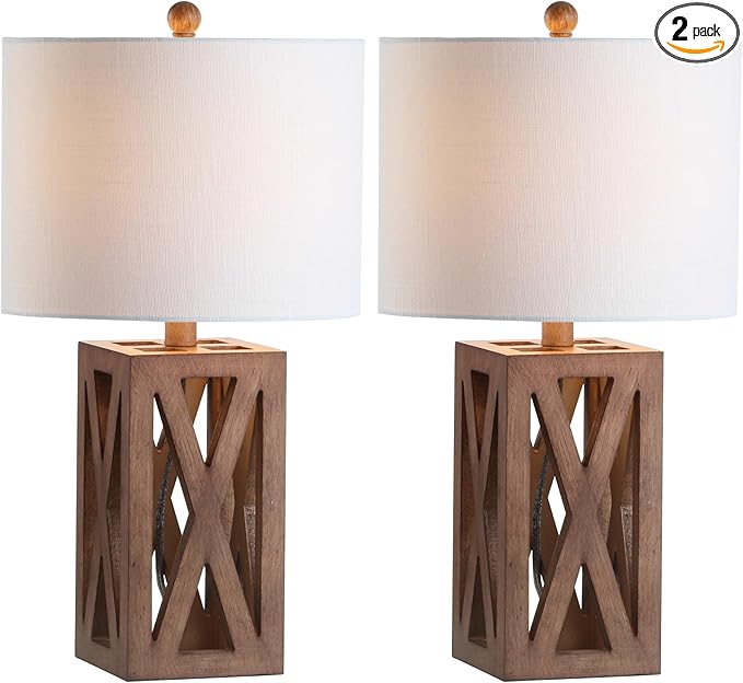 JONATHAN Y JYL1062A-SET2 Stewart 21.5" Wood LED Table Lamp Farmhouse, French Country, Rustic, Bohemian, Bedroom, Living Room, Office, College, Bookcase, Brown (Set of 2)