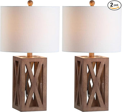 JONATHAN Y JYL1062A-SET2 Stewart 21.5" Wood LED Table Lamp Farmhouse, French Country, Rustic, Bohemian, Bedroom, Living Room, Office, College, Bookcase, Brown (Set of 2)