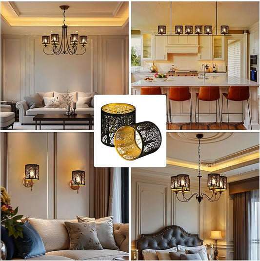 Chandelier Shades Set of 6, Metal Small Lamp Shades Clip on Bulb, 5.1 x 5.1 in Replacement, Mini Cylinder Lampshade, Black Clip on for Pendant Light, Wall Sconces