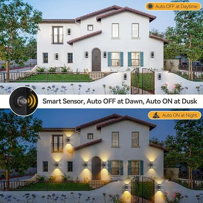Smart Outdoor Wall Lights 2 Pack, Cylinder Black Exterior Lighting Fixtures Dusk to Dawn Outdoor Lighting, Aluminum Color Changing Porch Lights, Ambiance Sconce Control with App and Voice