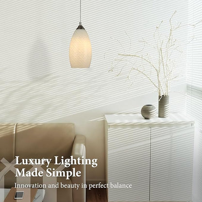 Pendant Lighting, Modern White Fishline Handblown Glass, 4.25" x 9" Tall, Oval Art Shade Hanging Light, Brushed Nickel Hardware for Kitchen, Dining Room, Foyer Decor 4.7" Shade (1 Pack)
