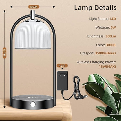 Koopala 15W Wireless Charging Bedside LED Table Lamps Set of 2, Modern Small Nightstand Lights with Type-C&USB-Port, Dimmable Night Desk Lamp for Reading Bedroom Dinner Living Room Home Office-Black