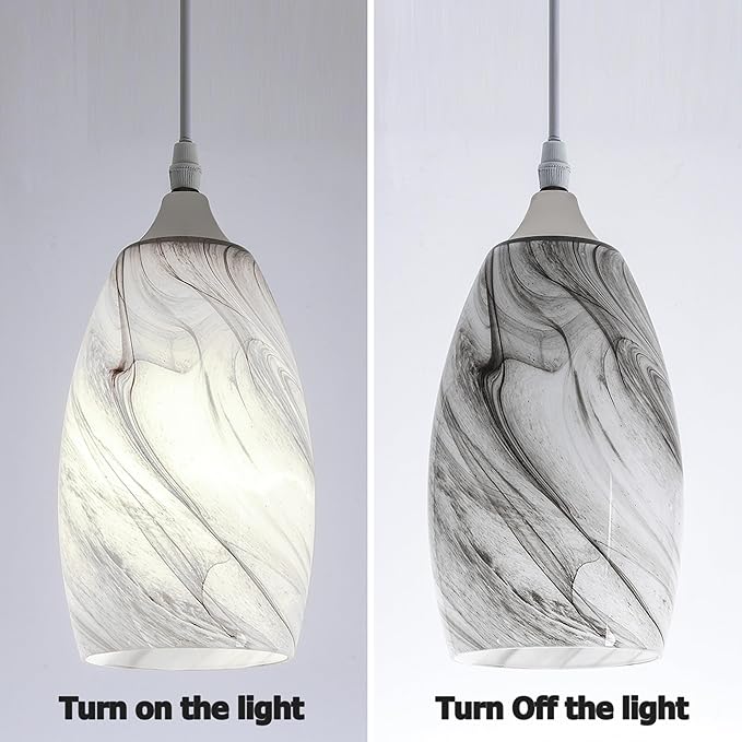 GO&SO 2 Pack Smoke-Gray Gradient Glass Pendant Light Shade,7.8"H Oval Glass Art Fixture, 1.57" Fitter, E26 Base, Hand-blown Marble Ceiling Light, Dining Room, Hallway & Track Pendant Lights