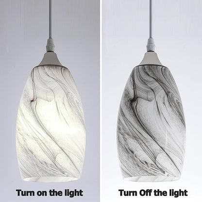 GO&SO 2 Pack Smoke-Gray Gradient Glass Pendant Light Shade,7.8"H Oval Glass Art Fixture, 1.57" Fitter, E26 Base, Hand-blown Marble Ceiling Light, Dining Room, Hallway & Track Pendant Lights