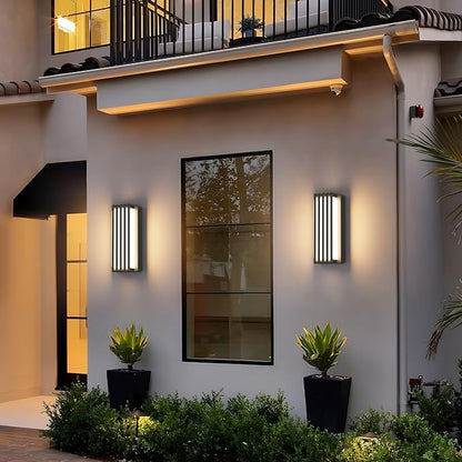 2 Pack Outdoor Modern LED Wall Lights, Waterproof IP65 LED Exterior Lighting Fixtures Wall Mount, 3000K Decorative Wall Sconce for House Outside Garage Porch Courtyard