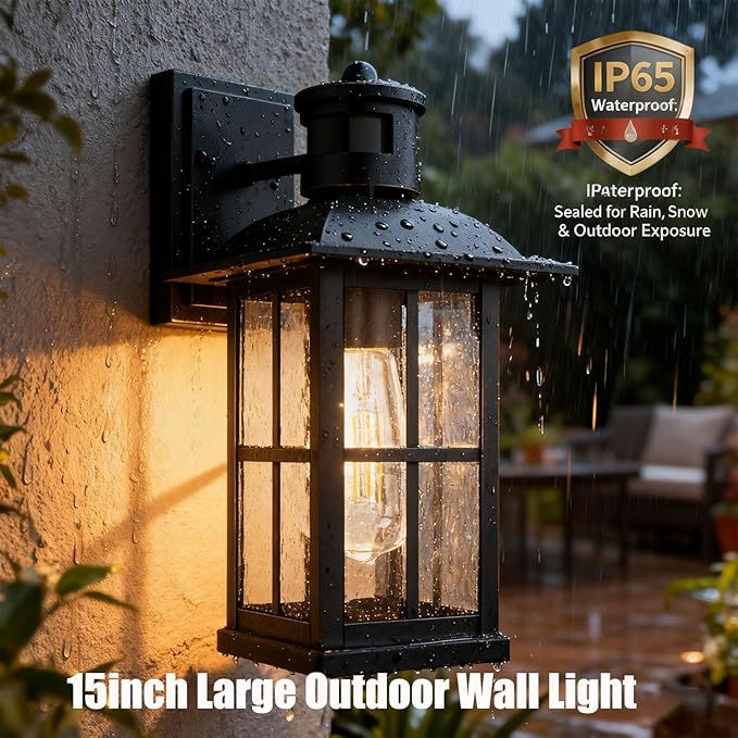 8Pack 15inch Large Outdoor Wall Lights,Modern Black Exterior Wall Light Fixture Lanterns with E26 Sockets & Tempered Glass,Waterproof Porch Lighting for Wall,Porch,Garage,Garden