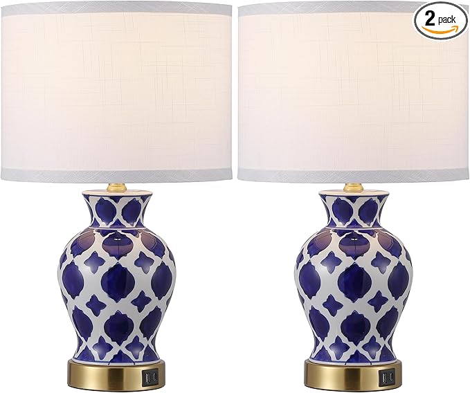 Set of 2 Ceramic Bedside Table Lamp, Minimalist Glazed Ceramic Base with Fabric Shade, Perfect for Bedroom, Nightstand, or Reading Nook, Small Modern Accent Lamp for Soft Lighting