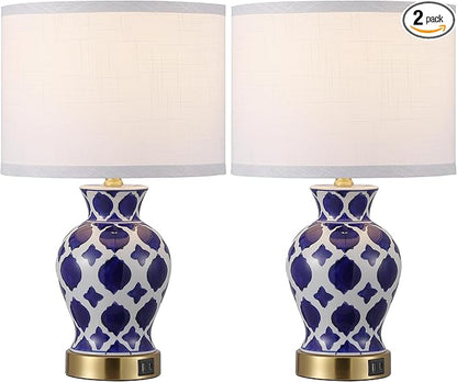 Set of 2 Ceramic Bedside Table Lamp, Minimalist Glazed Ceramic Base with Fabric Shade, Perfect for Bedroom, Nightstand, or Reading Nook, Small Modern Accent Lamp for Soft Lighting
