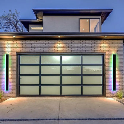 BONLICHT 1 Pack 48inch Long Outdoor RGB Modern LED Wall Light IP65 Waterproof Linear Exterior Lighting Fixture Wall Mount with Remote Control, Rectangular Black Wall Sconce for Garage Front Door