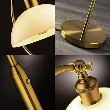 O’Bright Heritage - Banker’s Floor Lamp, 3-Level Touch Dimming, Adjustable Tilt Shade, Removable Lampshade Design, E26 Socket with 6W Dimmable LED Bulb, White Jade Glass Shade, Antique Brass
