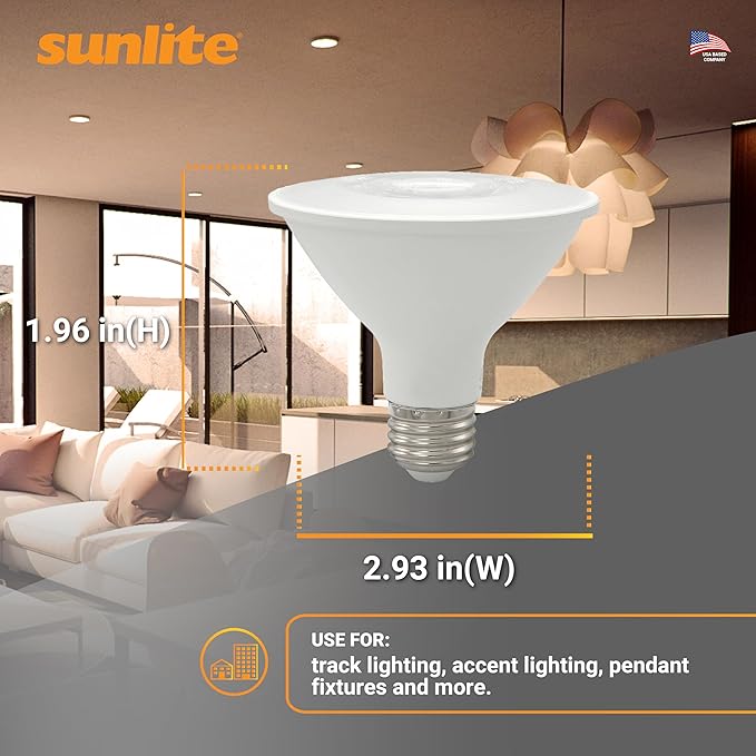 Sunlite Reflector PAR30 LED Bulb, Spotlight, 9W (75W=), 750 Lmns, Medium E26 Base, 90 CRI, Dimmable, Decorative Track Lighting Use, ETL, Title-20 Compliant, Bulk, 24 Pack, 27K-Soft White