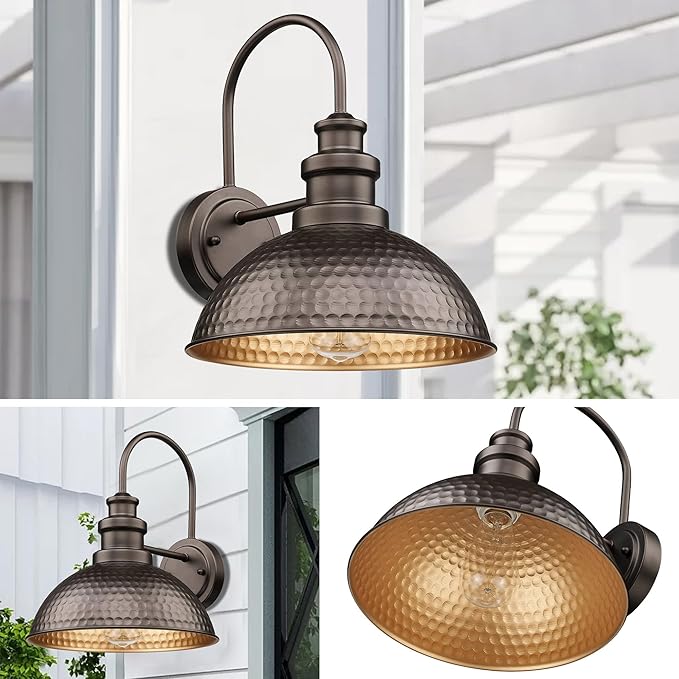 Outdoor Barn Lights, Farmhouse Exterior Wall Mount Lighting, Anti-Rust Waterproof Industrial Outside Wall Sconces for House Porch Patio Garage Yard, fit with E26 Socket(Oil-Rubbed Bronze, 3 Pack)