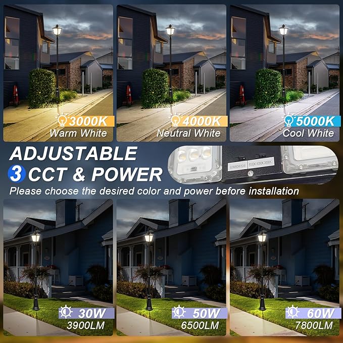 LED Post Top Light, 120W/100W/80W Power Tunable, 3CCT 5000K/4000K/3000K Outdoor Post Pole Lights, LED Parking Lot Light for Garden Yard Street Lighting, IP65 Waterproof, AC100-277V, UL DLC Listed