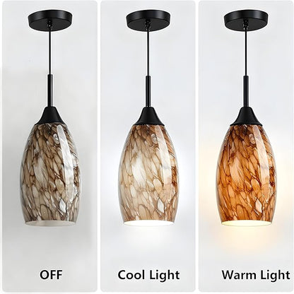 Glass Pendant Light Shade, Oval Glass Lamp Covers for Kitchen Island, Pendant Light Fixtures Replacement, Brown Hanging Ceiling Chandelier Shade Replacement 7.64x4.71" with 1.65" Fitter, 3 Pack