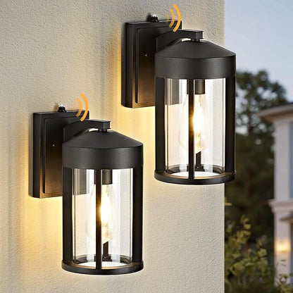 Dusk to Dawn Outdoor Wall Lights Fixture with Photocell Sensor, Modern Geometric Industrial Black Exterior Wall Sconce, Waterproof Anti-Rust Outside Porch Light for House Patio Entryway Garage(2 Pack)