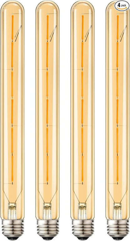 Leools 4-Pack Vintage LED Filament Bulb T300 Dimmable Led Edison Light Bulb 6W(60W Equivalent) 11.8inch Long Tubular Vintage LED Light,Amber Glass,Warm White 2700K,E26 Medium Base