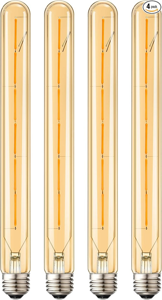 Leools 4-Pack Vintage LED Filament Bulb T300 Dimmable Led Edison Light Bulb 6W(60W Equivalent) 11.8inch Long Tubular Vintage LED Light,Amber Glass,Warm White 2700K,E26 Medium Base