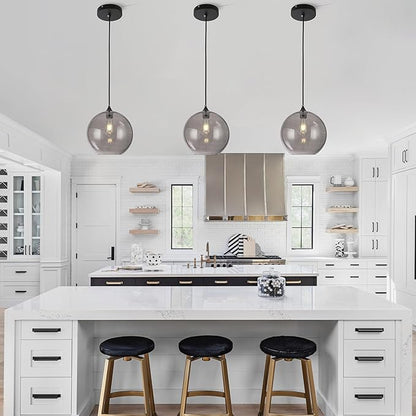 Grey Glass Pendant Lights Kitchen Island Lighting Modern Globe Pendant Light Fixtures Modern Pendant Lights for Kitchen Island Bedroom Living Dining Room Light Fixture-11.8inch 2Pack