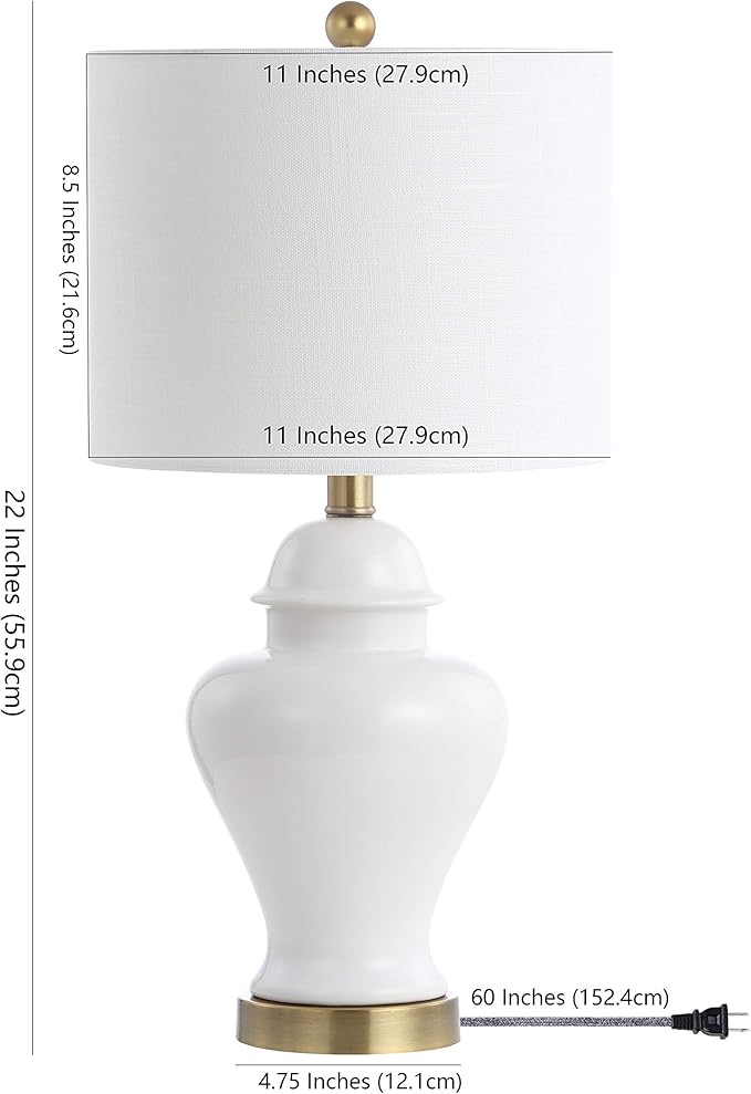 JONATHAN Y JYL6602C-SET2 22" White Classic Ceramic Table Lamp Set of 2 for Living Room, Traditional Ginger Jar Bedside Lamps for Bedroom Nightstand with White Linen Shade, LED Bulbs Included