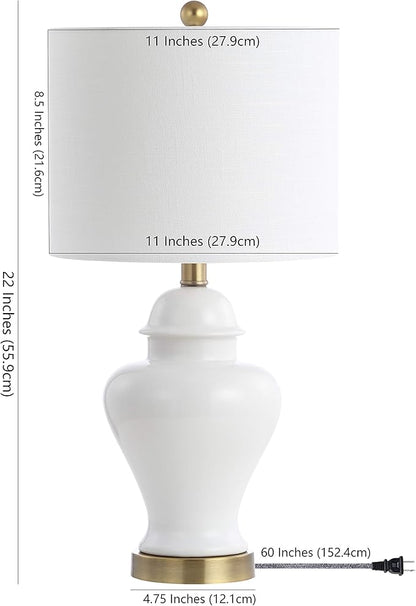 JONATHAN Y JYL6602C-SET2 22" White Classic Ceramic Table Lamp Set of 2 for Living Room, Traditional Ginger Jar Bedside Lamps for Bedroom Nightstand with White Linen Shade, LED Bulbs Included