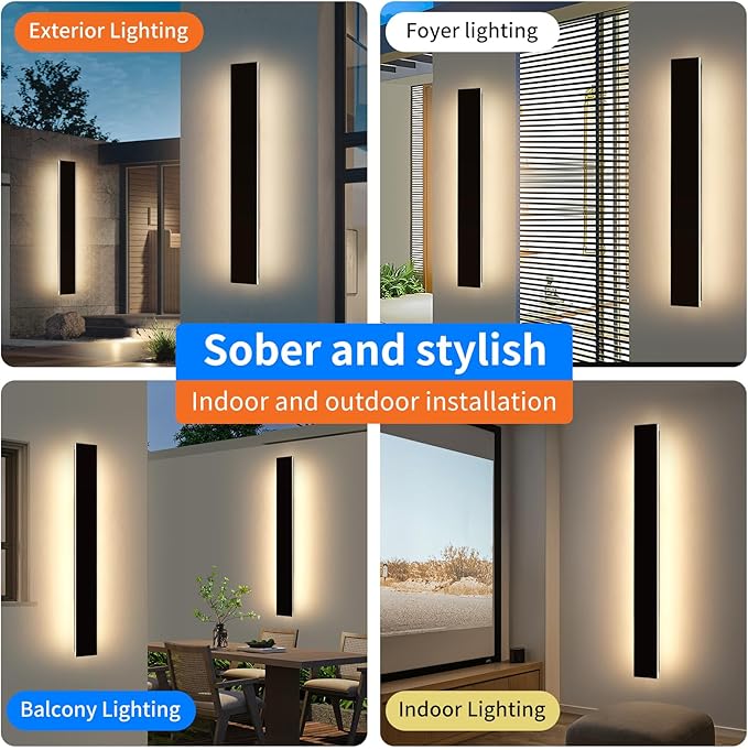 Mikeru Upgraded 2 Pack 47.2" Long & 4.3" Wide LED Wall Sconce, 10%-100% Dimming + 3000K-6000K Adjustable, IP65 Waterproof Outdoor Light Fixtures Cover US Junction Box for Porch, Garage, Basement
